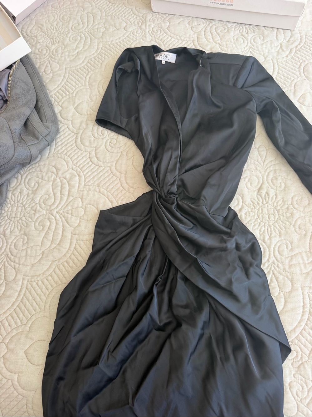 House of CB Black Asymmetrical Twist Knot Midi Dress